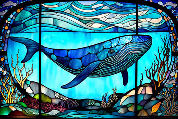 Stained glass whale design - generative ai