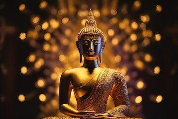 Obraz premium Magha Asha Visakha Bucha Day, image dorée de Bouddha. Image douce et style de mise au point fluide