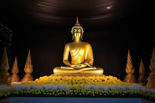 Magha Asha Visakha Bucha Day, image dorée de Bouddha. Image douce et style de mise au point fluide