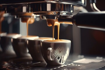 a coffee machine pouring coffee into a cup, generative AI