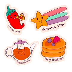 Set of cartoon kawaii sticker. vector illustrator
