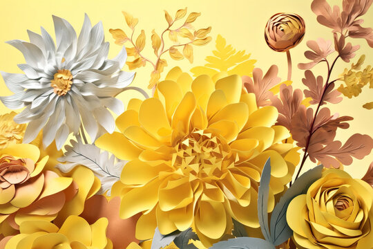 Beautiful yellow flowers on yellow background. Digitally generated AI image