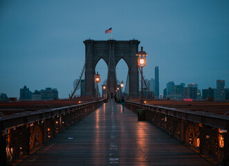 New York city view on Brooklyn Bridge at night