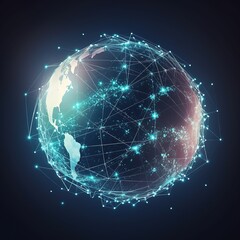 Naklejka na ściany i meble Global background with connecting lines around the Earth globe, future technology theme background with circles and lines. Internet concept, social media. generative ai