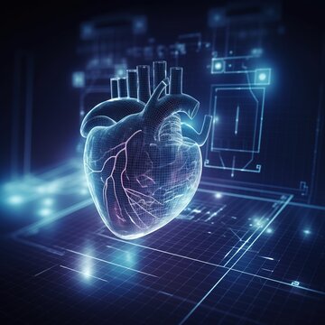 heart disease. Healthcare concept. Hologram heart with interface, ultrasound and cardiogram. generative ai