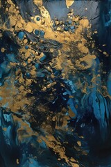Peinture à l'encaustique, bleu foncé et or