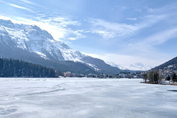 Fototapeta na wymiar View of St. Moritz, the famous resort region for winter sport and luxury shop