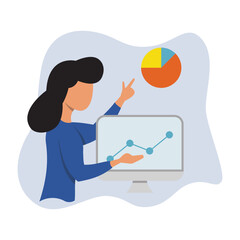 Woman presents a diagram and graph. Business analytics concept