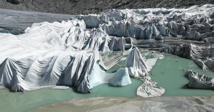 aerial view of the Rhone glacier in the swiss alps
