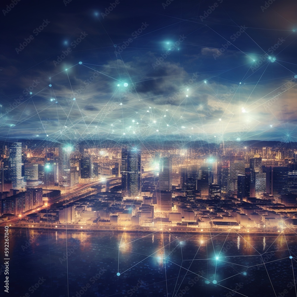 Poster wireless network and connection city. generative ai