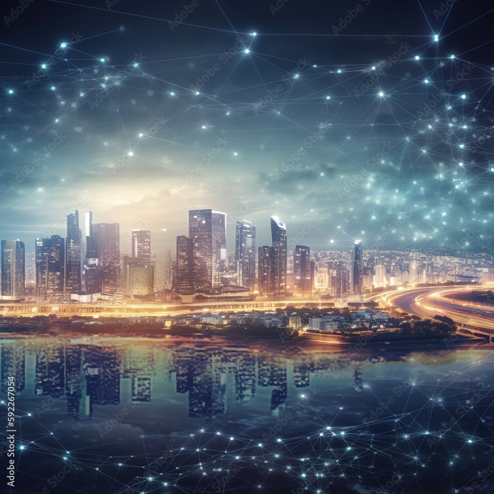 Aufkleber smart city with speed light data connection. generative ai