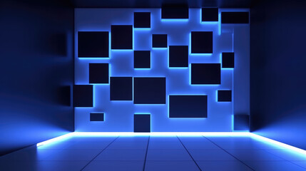 Futuristic abstract background with a lot of blue geometeric elements. Generative AI.