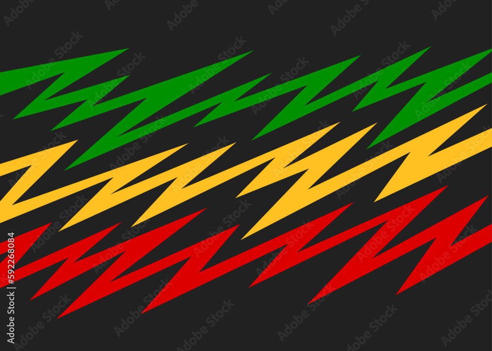 Poster abstract background with colorful jagged zigzag line pattern and with jamaican color theme