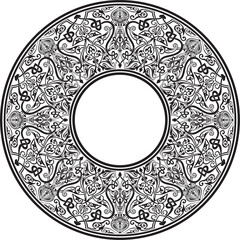 Vector monochrome round oriental ornament. Arabic patterned circle of Iran, Iraq, Turkey, Syria. Persian frame, border. For sandblasting, laser and plotter cutting.