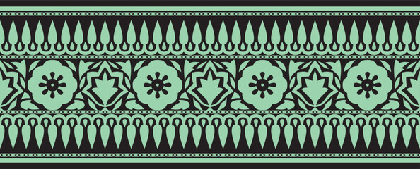 Vector seamless national Indian ornament. green with black endless border, frame..