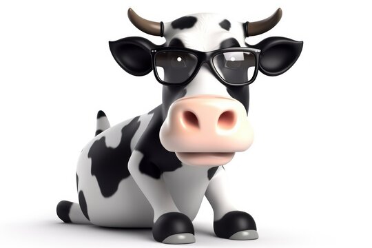 Funny cartoon cow isolated on white background, Generative AI
