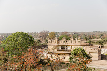 Detail of the Jahangir Mahal Palace in Orchha, Madhya Pradesh, India.