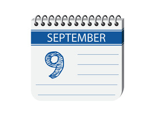 9 september calendar page vector. 3d one day calendar date appointment, deadline, event reminder illustration. Abstract three dimensional daily date appointment, agenda, event calendar. 