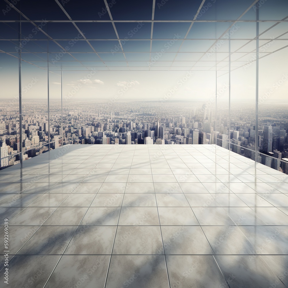 Poster building in the city, spacious modern building interior with empty space. generative ai