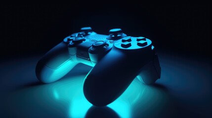 Futuristic neon gamepad on dark background