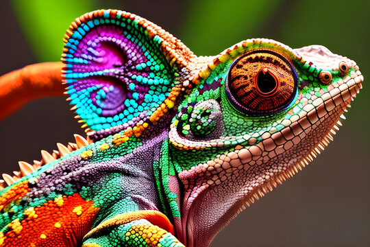 Nice Colorful Chameleon At Close Up Generative AI