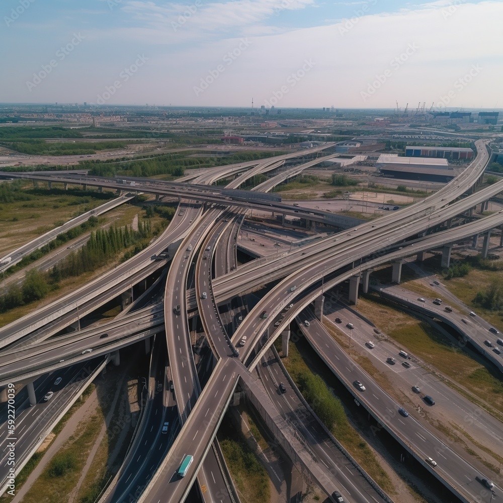 Poster aerial view of highway and overpass. generative ai