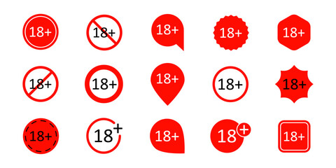 18 + years underage warning icon set