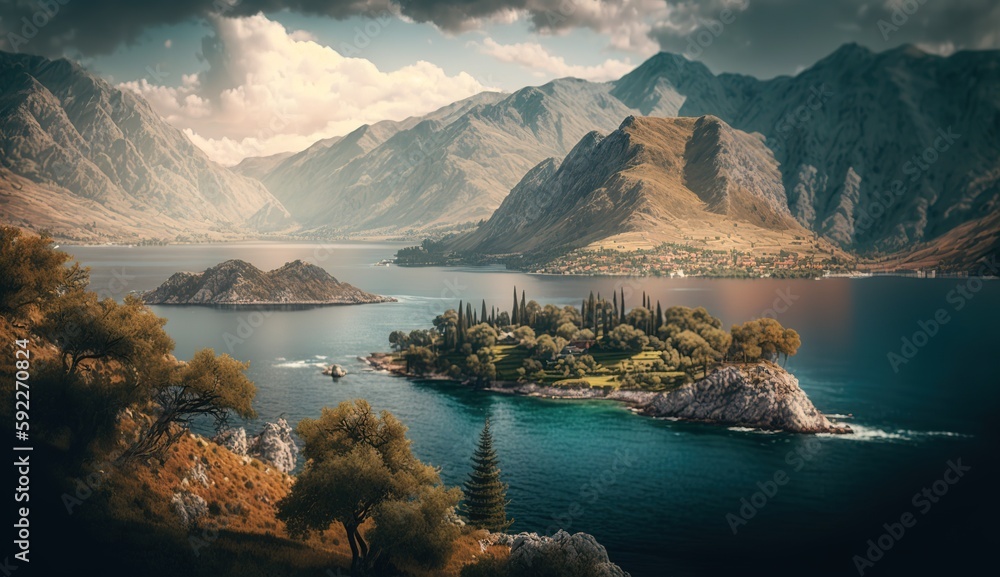 Poster view of montenegro with the adriatic sea as a backdrop generative ai