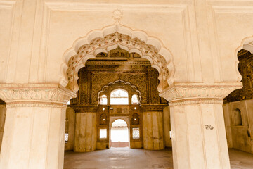 Detail of the Jahangir Mahal Palace in Orchha, Madhya Pradesh, India.