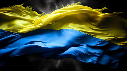 tattered Ukrainian flag isolated on black background made with generative ai