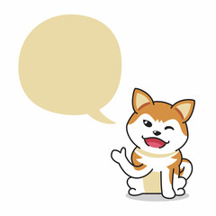 Cartoon character happy akita inu dog with speech bubble for design.