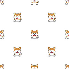 Vector cartoon character akita inu dog seamless pattern background for design.