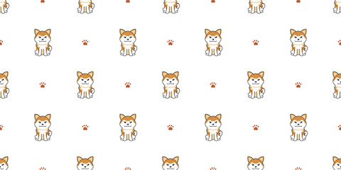 Cartoon character akita inu dog seamless pattern background for design.
