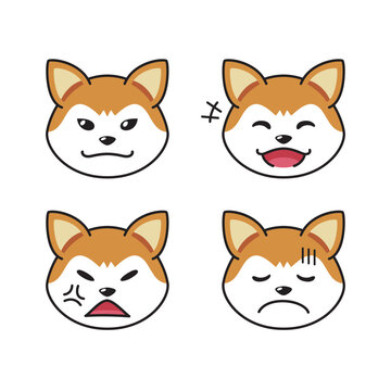 Set of character akita inu dog faces showing different emotions for design.