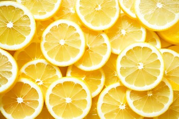Lemon slices. Yellow background of sliced lemon. Generative AI