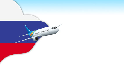 Fototapeta premium 3d illustration plane with Russia flag background for business and travel design