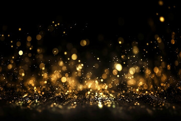Abstract Gold Glitter and Black Background with Particles and Light Design