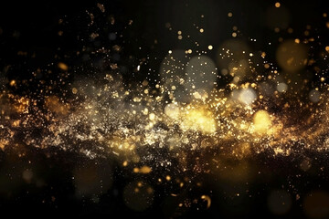 Fototapeta na wymiar Abstract Gold Glitter and Black Background with Particles and Light Design
