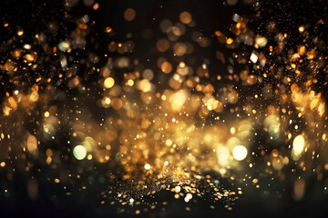 Fototapeta na wymiar Abstract Gold Glitter and Black Background with Particles and Light Design