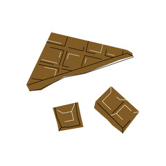 Chocolate pieces isolated on white background. Sweet tasty food. Vector illustrations.