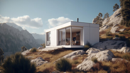 Obraz na płótnie Canvas White Modern TIny House Mountain Top Views