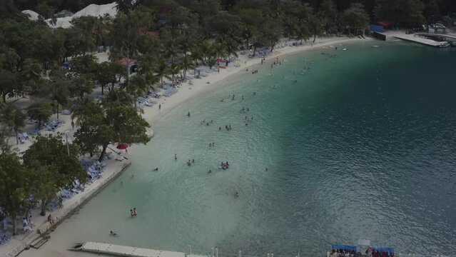 Aerial video over a tropical island beach during summer vacation in Labadee, Haiti 