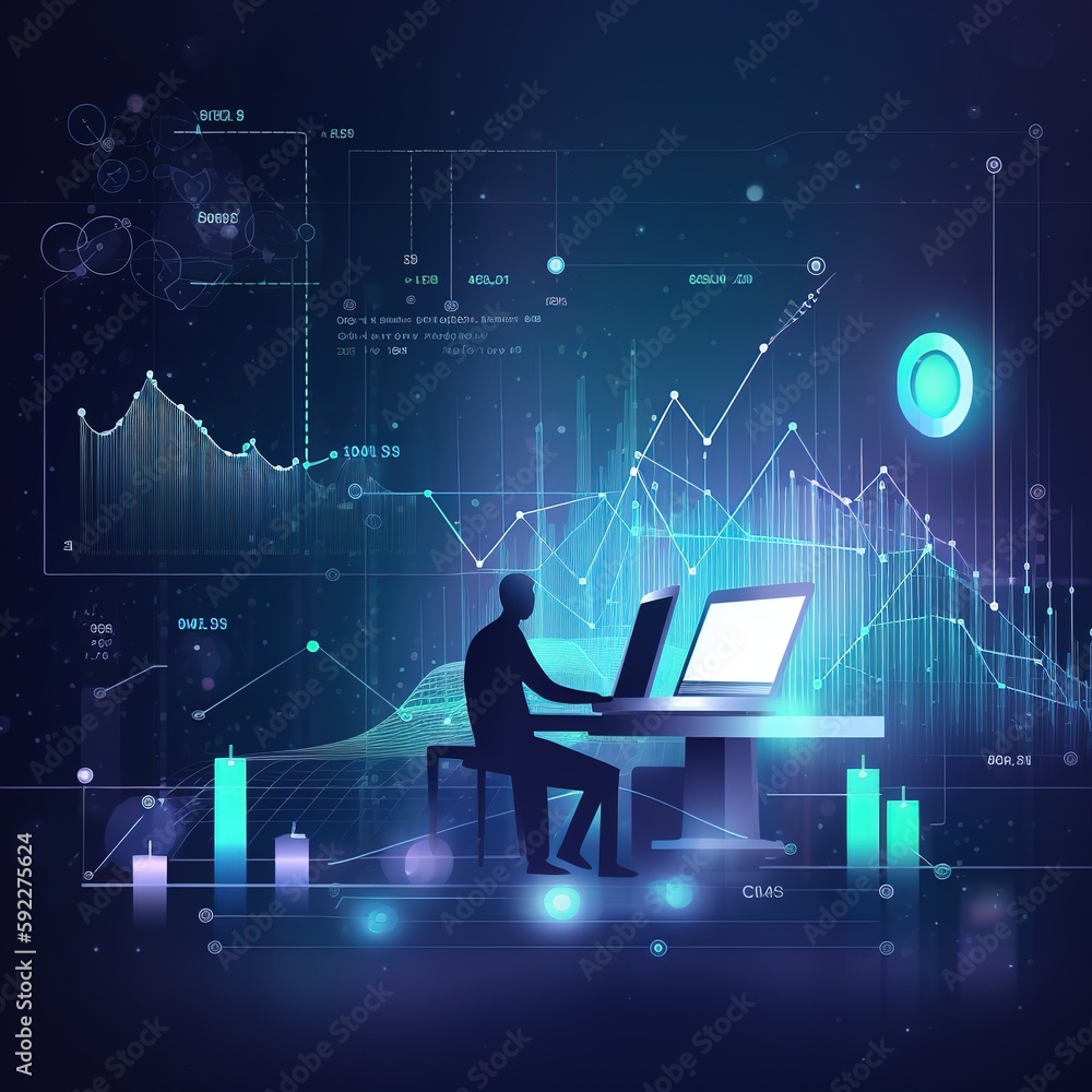 Poster business person with graph. information data and cyber security technology services concept. persona