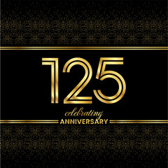 125 Golden Double Line Number. 125 Anniversary invitation cover with glitter separated by golden double lines on a black background