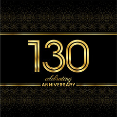 130 Golden Double Line Number. 130 Anniversary invitation cover with glitter separated by golden double lines on a black background