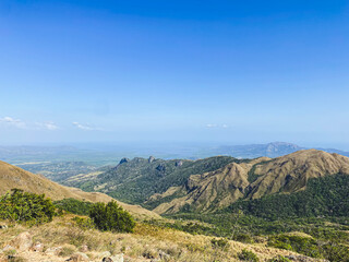 Beautiful view of central Panama from the top of a high hill overlooking valley.
