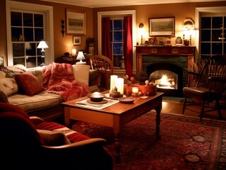 cozy evening in a New England home with a traditional living room.
