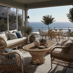 picture a coastal patio in California with an ocean view
