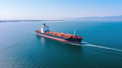 Aerial view of a cargo container ship in the ocean, business logistics concept, generative ai