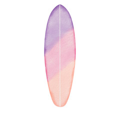 Pink and purple watercolor surfboard.